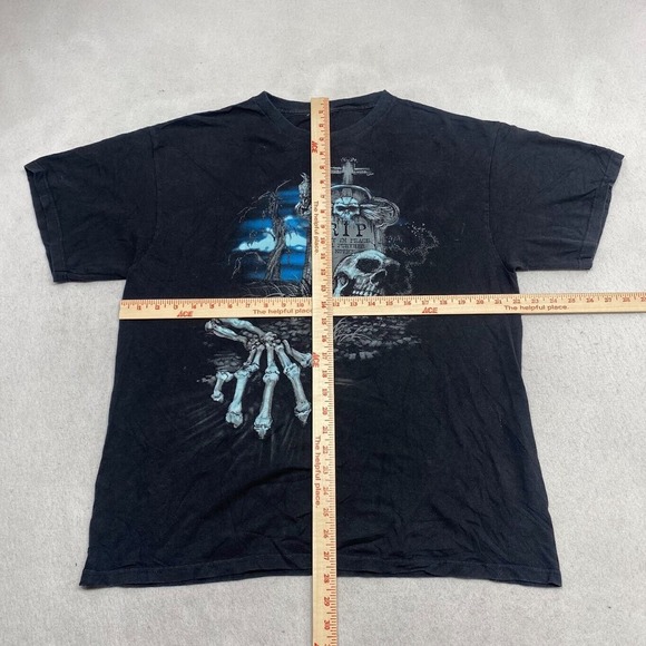 RIP Undead Skeleton Graphic Tee Thrifted Vintage Style Size L - Picture 6 of 12